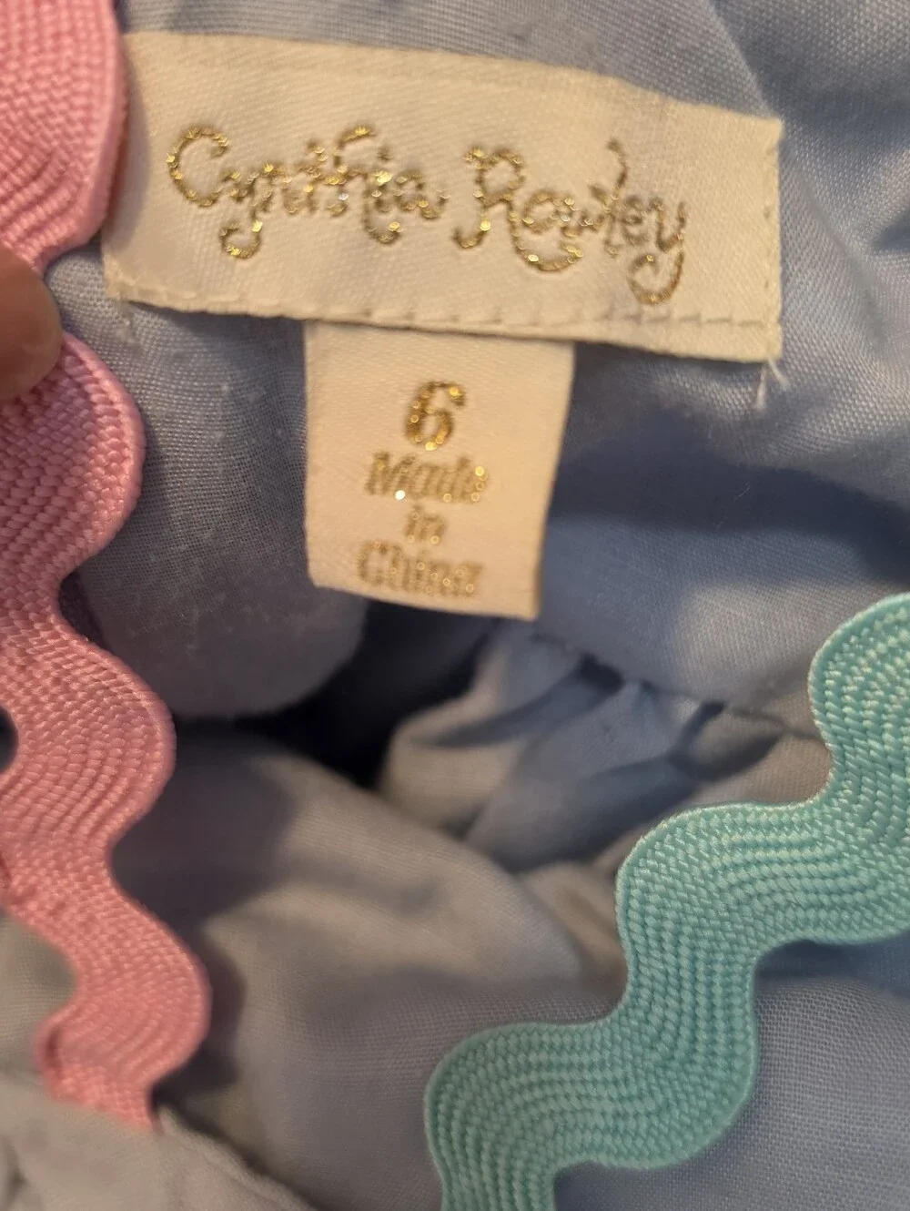 Light Blue Girl's Sundress with Rainbow Ric Rac Trim